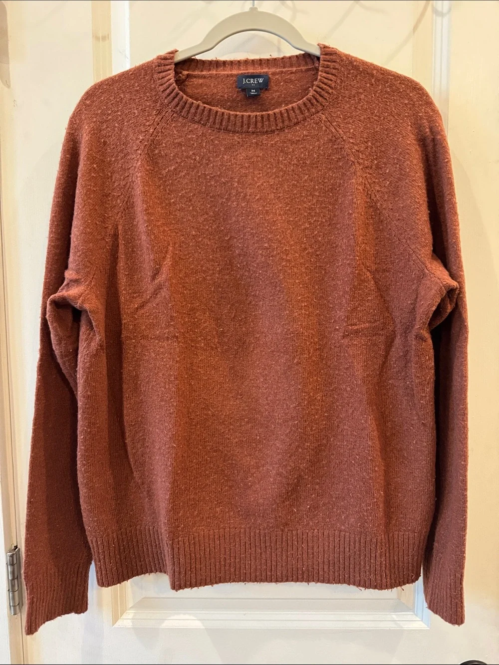 J. Crew Men’s Classic Crewneck Burnt Orange Rust Sweater Lamb’s Wool Blend